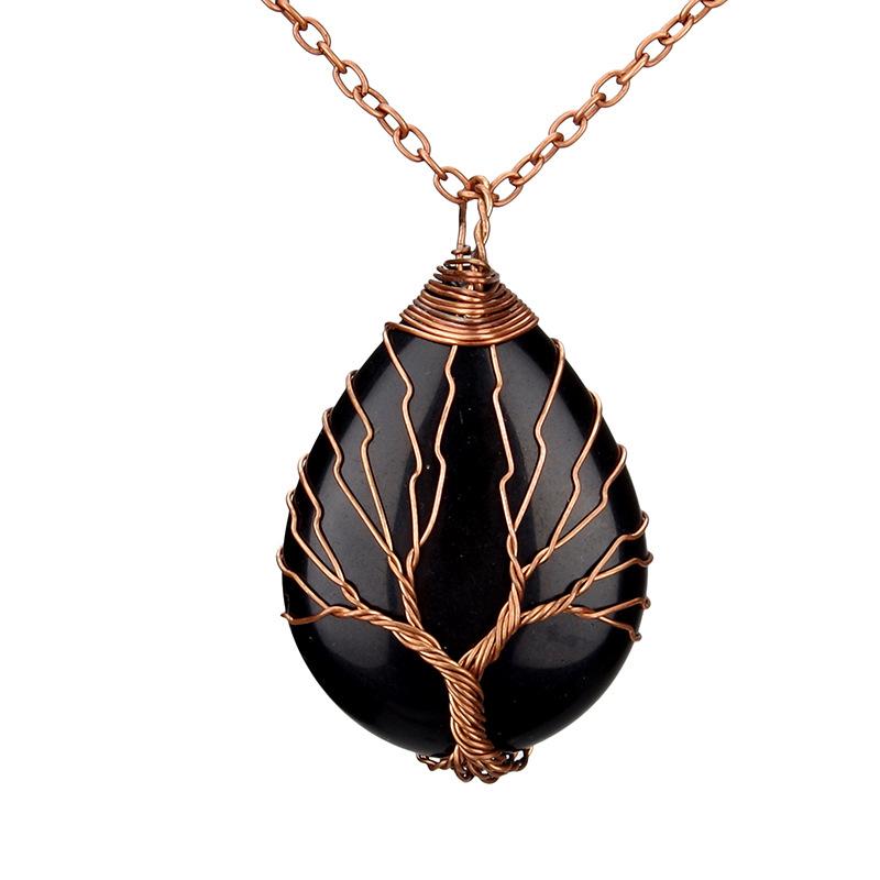 Direct Sales Copper Wire Winding Tree Of Life Water Drop Natural Gemstone Necklace Necklace N517 Pendant