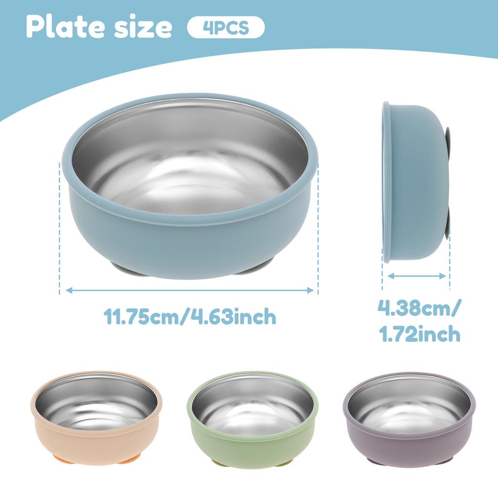 4Pcs Kid Feeding Bowl Stainless Steel Insulation Bowl Spoon Set Children Tableware Cartoon Printed BPA Free Children Food Bowl