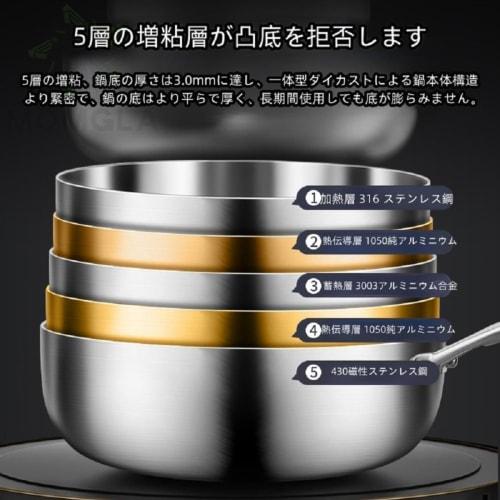 Momgla 316 Stainless Steel Multi-Purpose Frying Pan, Deep Stir-Fry Pan, Stew Pot, Saucepan with Lid, Large Capacity, Durable, Non-Stick, Easy To Clean