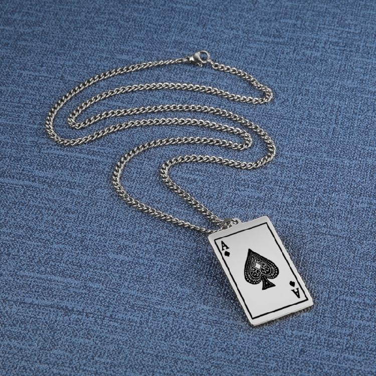 Cool Men Spade Poker Card Necklace Stainless Steel Card Pendant Necklace Multifuntional Chain Necklaces for Daily Party