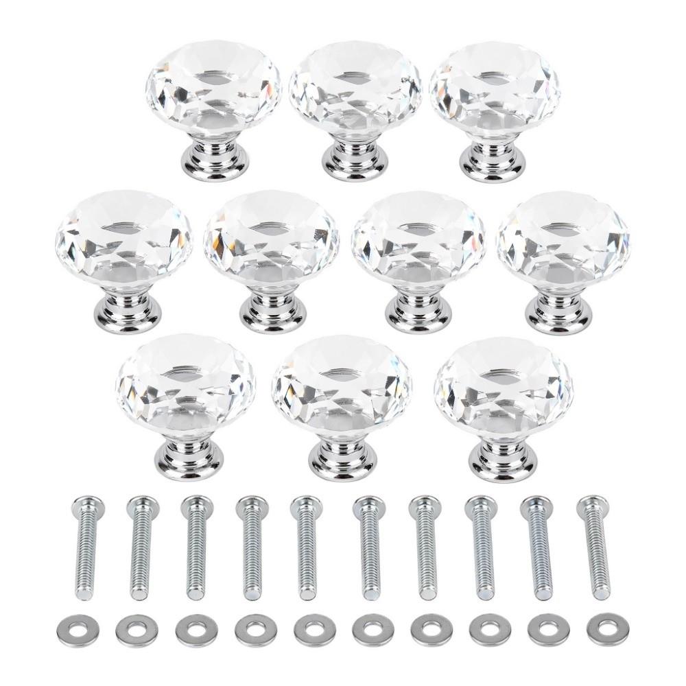 10pcs 30mm Diameter Cabinet Knobs Silver-Transparent Cabinet Door Handles  Cupboard