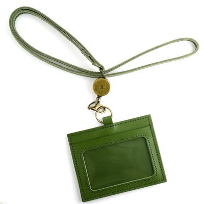 Κατασκευασμένο στην Ιαπωνία Γνήσιο Δερμάτινο Κάτοχος Κάρτας ID με Κορδόνι Λαιμού 2 Τηλεσκοπικά Καρούλια για Μεγαλύτερη Ευκολία [Endmark] Ανδρικό Κορδόνι, Τσέπες, (Πράσινος)