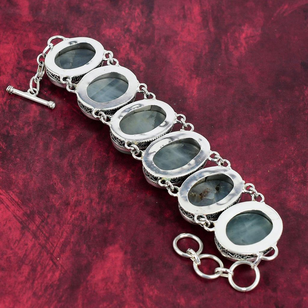 Aquamarine Bracelet 925 Sterling Silver Jewelry, Gemstone Adjustable Chain Bracelet, Gift For Her Handmade Dainty Jewelry