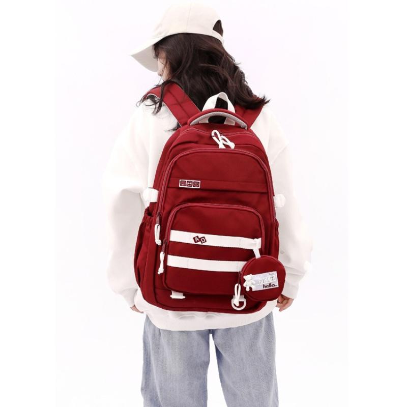 New Trendy Nylon Primary School Students School Bag Simple Solid Color Waterproof Unisex Backpacks Large Capacity Junior High School Student Book Bags