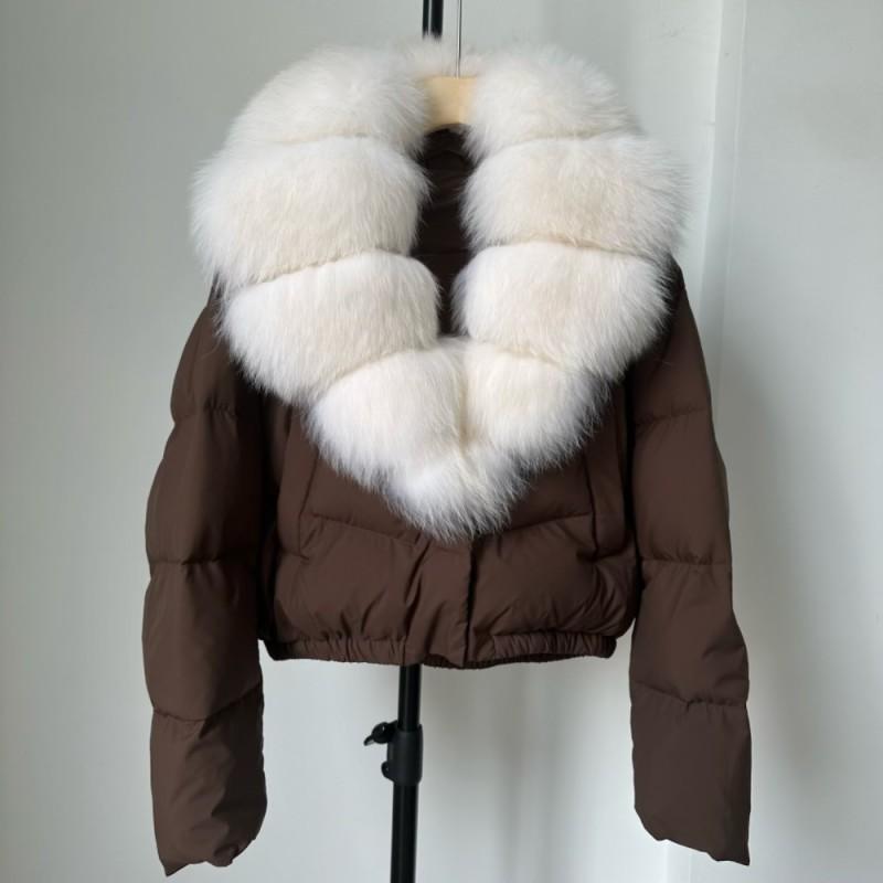 Womens Short Down Coat With Real Fox Fur Collar Lightweight Warm Winter Jacket Urban Commute Casual Wear