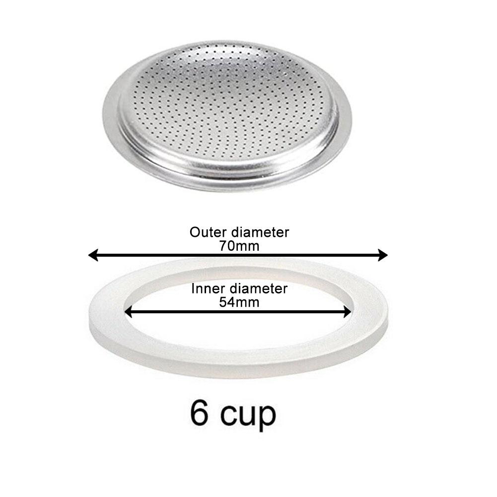 1 Set Rubber Seal Gasket With Filter Espresso Pot Replacement Accessories For Moka Stove Pot Top Silicone Rubber Seal Ring