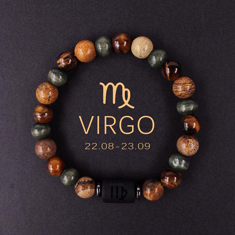 1PC 12 Zodiac Signs for Friends Lovers Stone Beaded Bracelet with Polished Natural Stone Adjustable Couples Friendship Minimalist