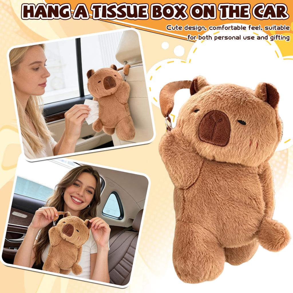 Plush Car Tissue Box, Cute Cartoon Hanging Tissue Holder, Soft Doll Design Paper Bag For Auto Seat Back & Interior Decoration