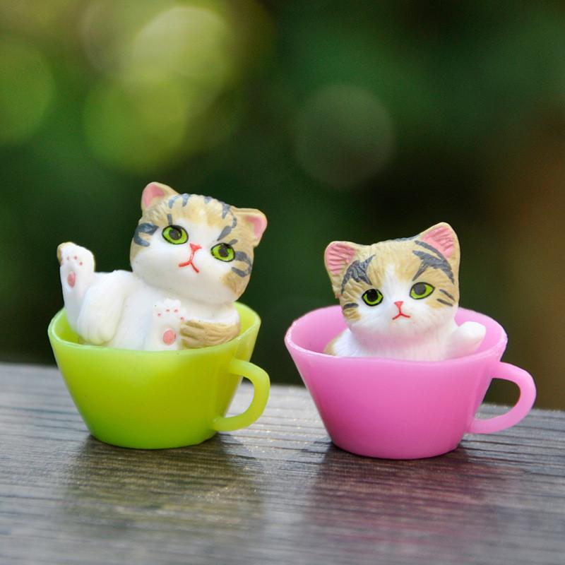 Mini Teacup Cat Pvc Figurines Desktop Decor Collectible Display Toys Kids Gift