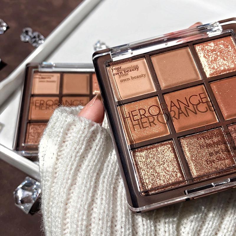 Herorange 9 Kleuren Glitter Oogschaduw Palet Chocolade Bruin Shimmer Mat Oogschaduw Palet Waterdicht Koreaanse Make-up Cosmetica