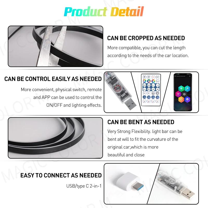 Vgetting For Tesla Model 3 Y S X Ambient Lights 60s Module 2-in-1 Symphony Universal Car LED RGB Atmosphere Lamp USB APP Remote