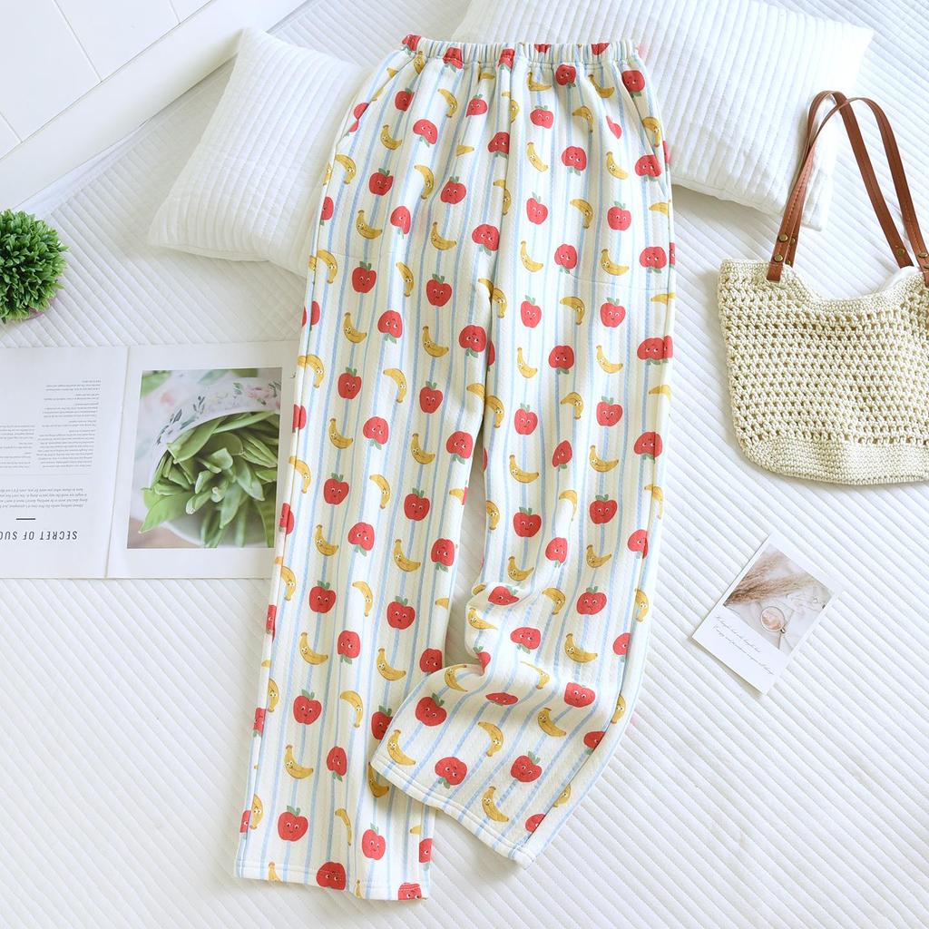 Women's Pure Cotton Soft Sleep Pants - Autumn/Winter Thin Split Hem Casual Lounge Trousers