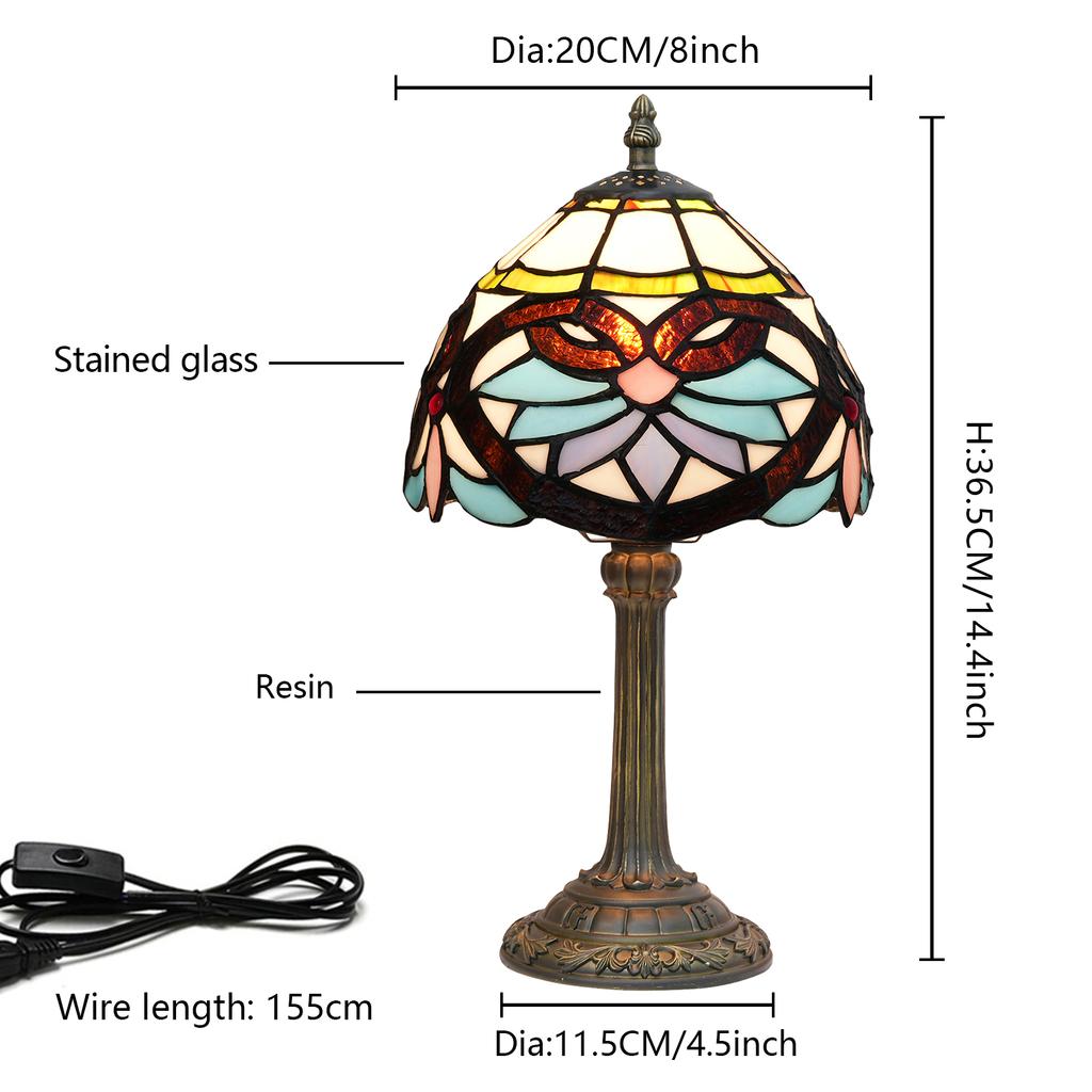 8 Inch Table Lamp baroque Style Stained Glass Lampshades Vintage Desk Lamp Small Bedside Lamp Bedroom Living Room Office Reading