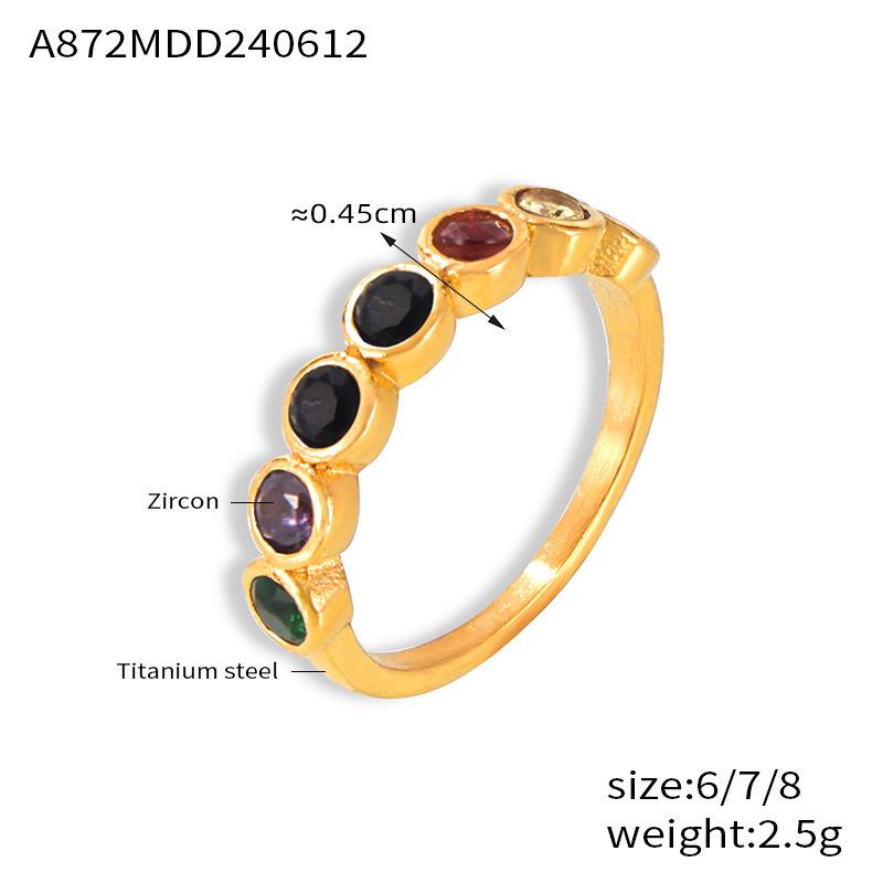 

French Elegance Titanium Steel 18K Gold-Plated Ring with Non-Fading Zircon - Fashionable Versatile Jewelry for Women Size 8