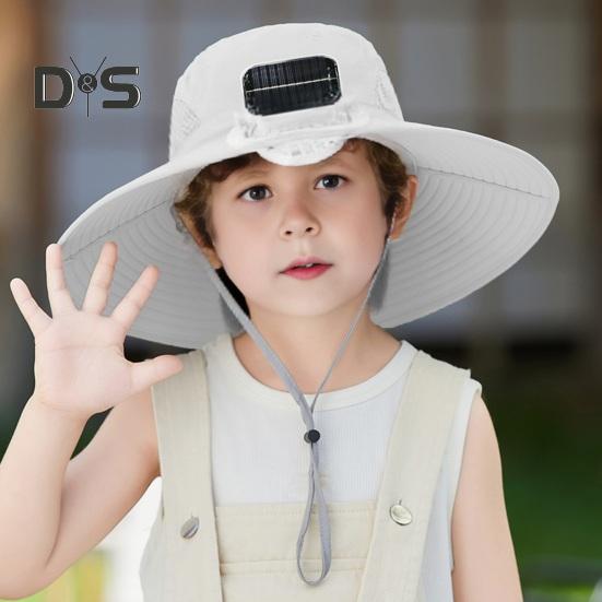 Outdoor Wide Brim Sun Hat with Solar Powered Fan Hat Breathable Mesh Design UV Protection Kids Boys Hat