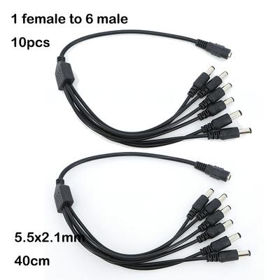 10pcs Wholesale 40cm DC 1 Female To 6 Way Male Splitter Power Plug Extension Cable 5.5mm*2.1mm Connector 12V Supply Wire Cord