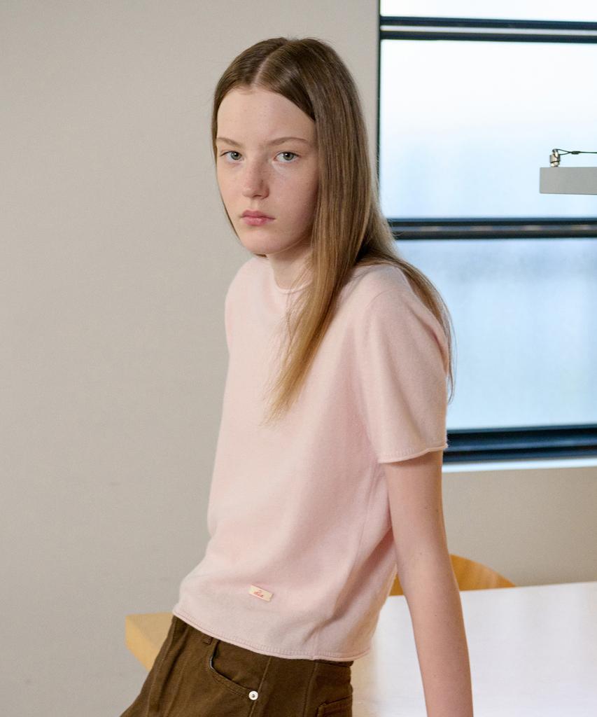 AHWE Half Sleeve Round Neck Knit_Baby Pink