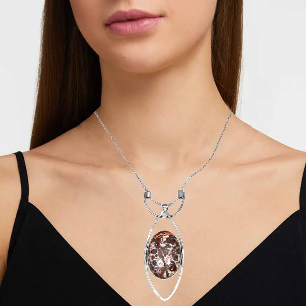 Skin Leopard Jasper Gemstone Mother's Day Silver Jewelry Necklace 20 In