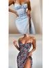 2026 Spring European & American Women's Sexy Printed Lace-up Slit Camisole Dress