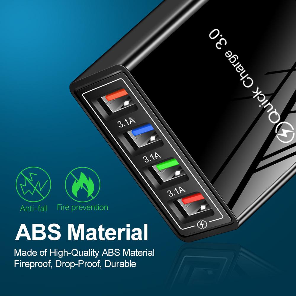 QC3.0 Быстрое зарядное устройство 4-портовое USB-зарядное устройство Настенное мобильное зарядное устройство Быстрое зарядное устройство для IPhone 11 Samsung S9 Huawei Xiaomi Адаптер питания