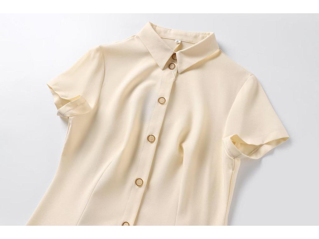 2025 Summer Women's Shirt-Style Commuting Mini Dress - European & American Design, Short-Sleeve.