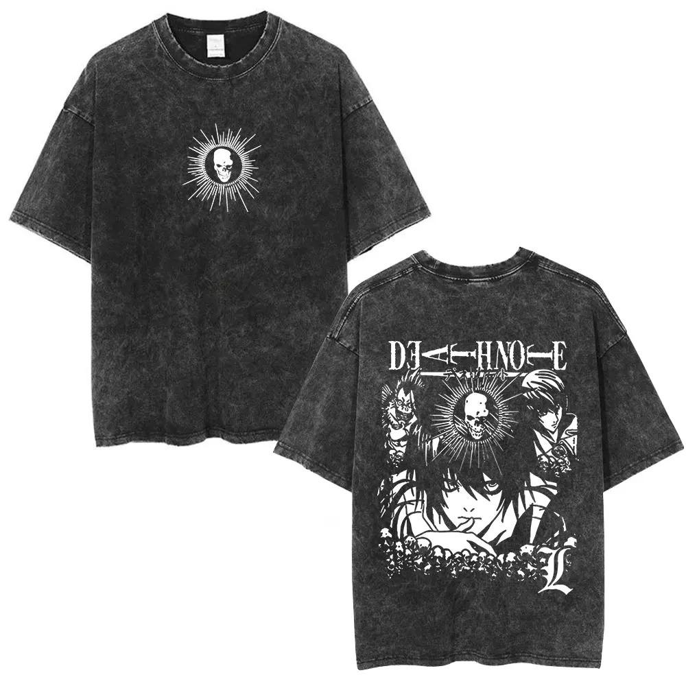 Death Note Ryuk Yagami Light Vintage Washed T Shirt Oversized Women Men Cotton Tshirt Fashion Short Sleeve Tshirts Streetwear