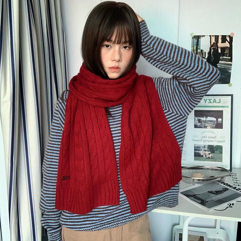 Luochi Wool Blend Embroidered Cable Knit Scarf: Retro Autumn/Winter Style Neck Gaiter for Women & Men