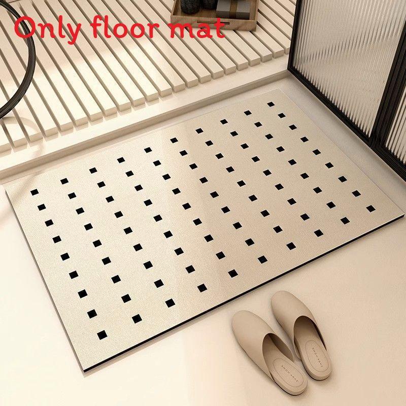 

Modern Simple Letter Grid Stripe Pattern Diatomaceous Earth Bathroom Doormat With Absorbent Quickdry For Shower Entrance Small Square,40x60cm