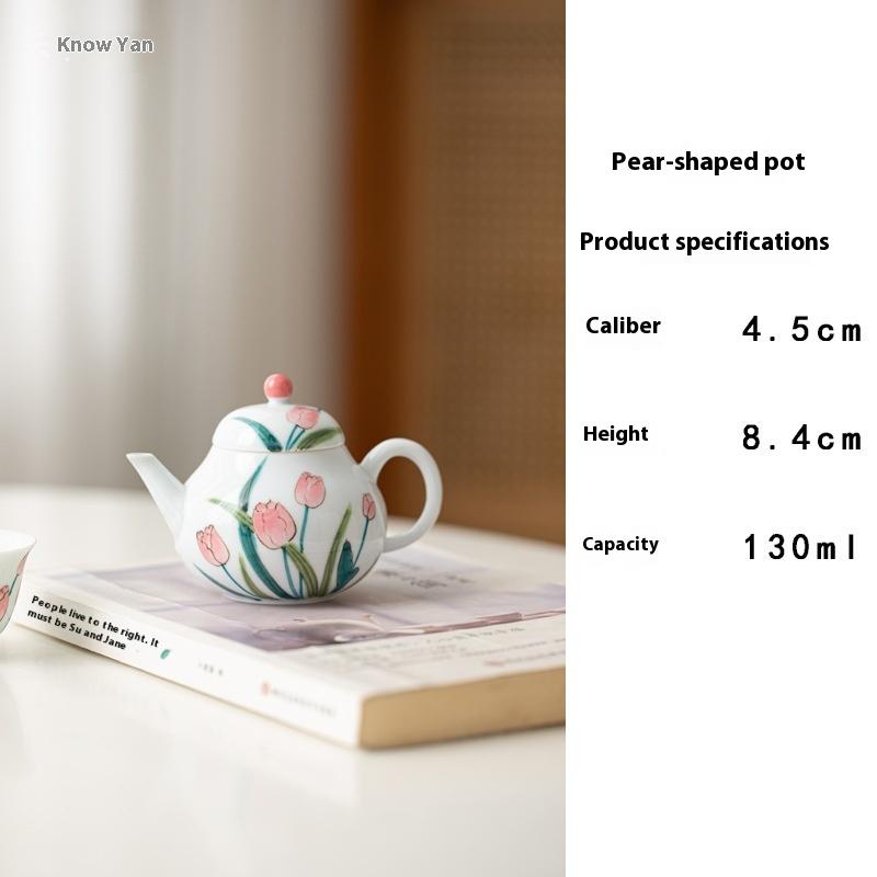 Hand-painted Tulip Beam Pot Household Ceramic Bubble Teapot Single Pot Kung Fu Ball Hole Anti-scalding Teapot Tea Infuser