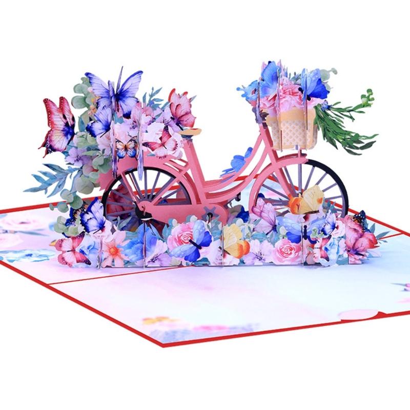 Creative Flower Butterfly Bicycles Popup Greeting Card 3D Handmade Paper Surprise Card for Birthdays and Weddings
