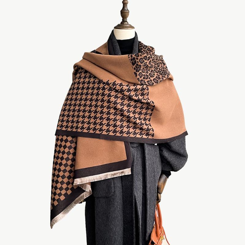 School season imitation cashmere scarf female relaxation thousand bird grid checkerboard jacquard student red shawl