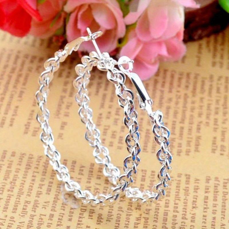 1 Pair Fashionable Twisted Chain Circular Earrings, Personalized and Minimalist Women's Earrings