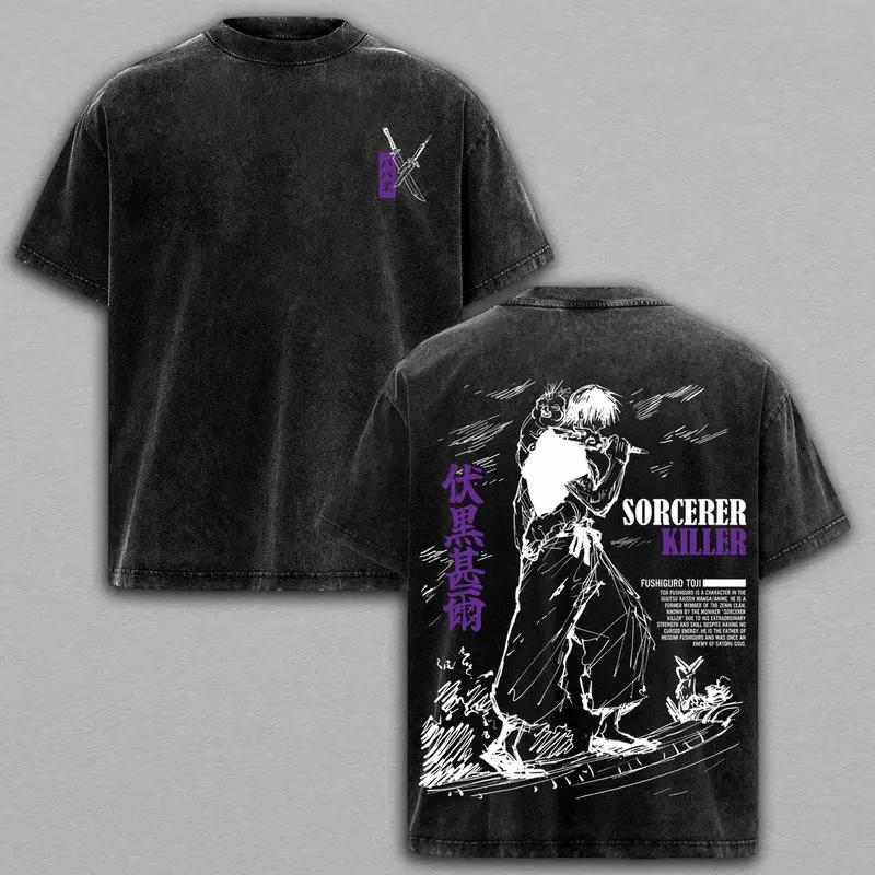 

Anime Jujutsu Kaisen Fushiguro Toji Graphic T Shirt Men Women Washed Cotton Tshirts Casual Loose Clothing Harajuku Male T-shirt S чёрный