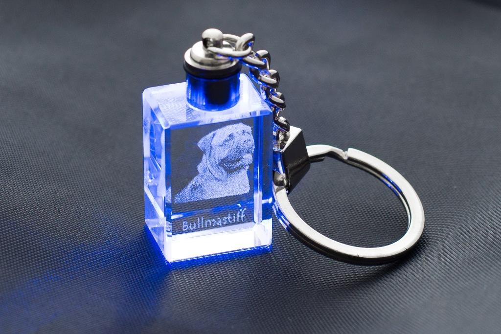 Bullmastiff - Crystal Key Ring with Dog Photo, Illuminated Key Ring, Unique Gift by Art-Dog Brand
