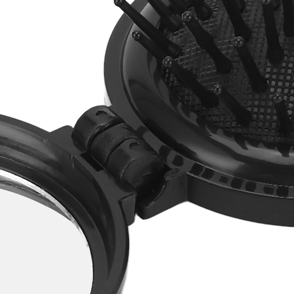 Mini Folding Mirror Hair Brush Home Travel Portable Round Pocket Cushion Hair Brush for Straight Curly Hair