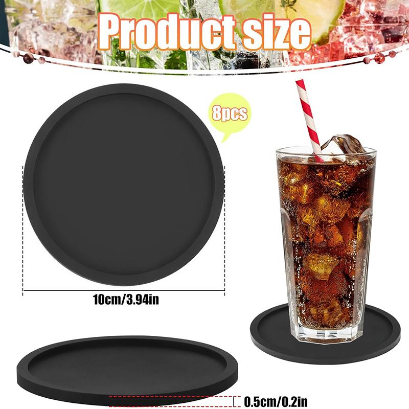 8Pcs Silicone Coasters Set 10cm Round Heat Resistant Tea Cup Mat Nonslip Drink Coffee Coasters Mug Glass Beverage Holder Pad