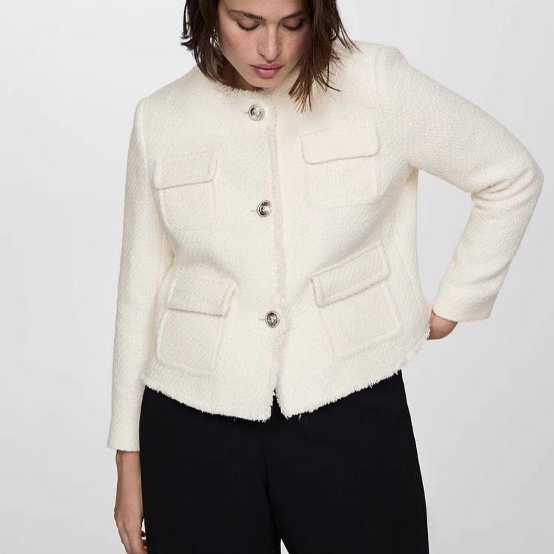 Spring New French Style Classic Style Gold Temperament Wild round Neck Blended Short Jacket Outwear 77074067