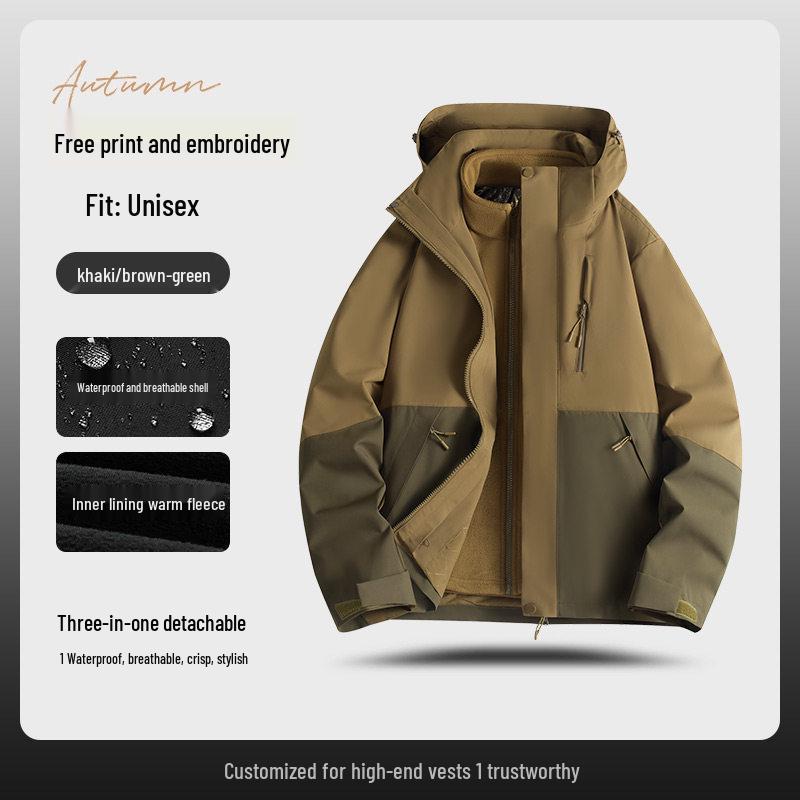 Three-in-One Expedition Jacket: Custom Winter Workwear with Logo Printing, Team Cotton Jacket, Plus Velvet Thickened.