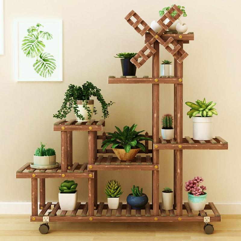 Pflanzenständer für drinnen und draußen, Pflanzenregal aus Holz, hohe