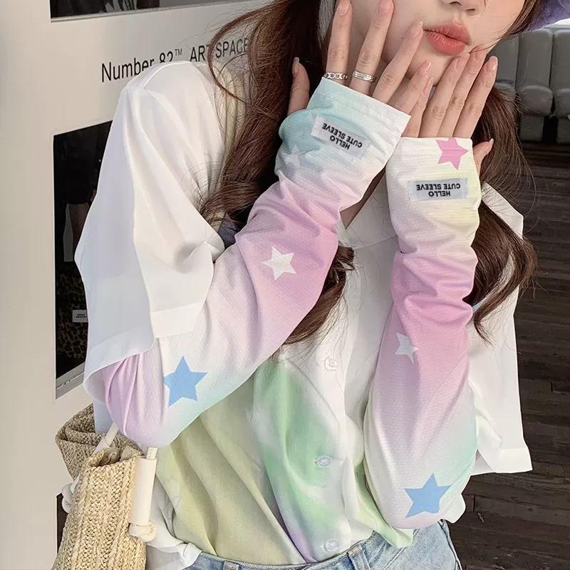 Sports Ice Arm Summer Printed Half Finger Gloves UV Sun Protection Cuff Cover Thin Long Gloves Elastic Sunscreen Sleeves