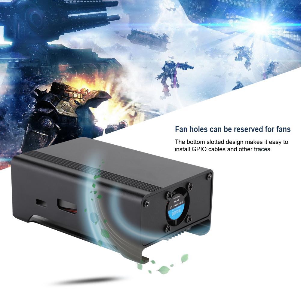 V1 Aluminum Alloy Metal Case with DC 5V Cooling Fan for Raspberry Pi 3 b 2 b RPB +(Black )