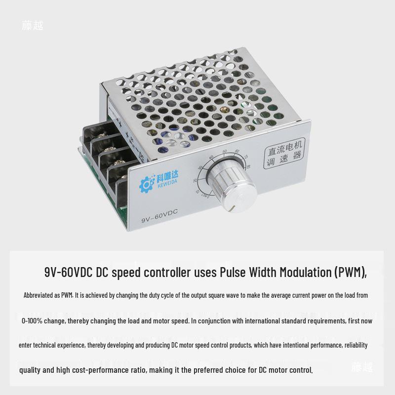 Hochleistungs-PWM-Gleichstrommotor-Drehzahlregler für 9V-60V Motoren, Kompatibel mit 12V, 24V, 48V, 60V