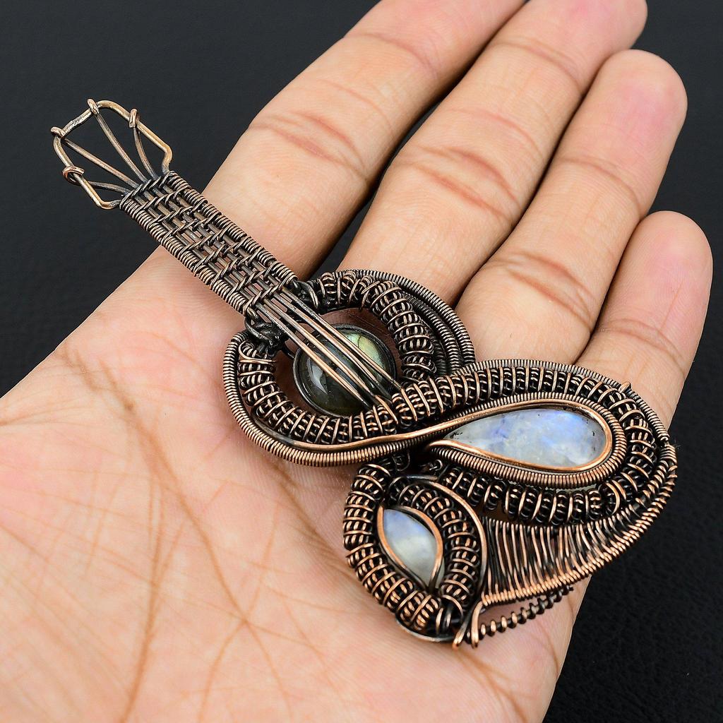 Rainbow Moonstone Pendant Gemstone Jewelry, 999 Copper Wire Wrapped Pendant, Handmade Beautiful Jewelry Pendant