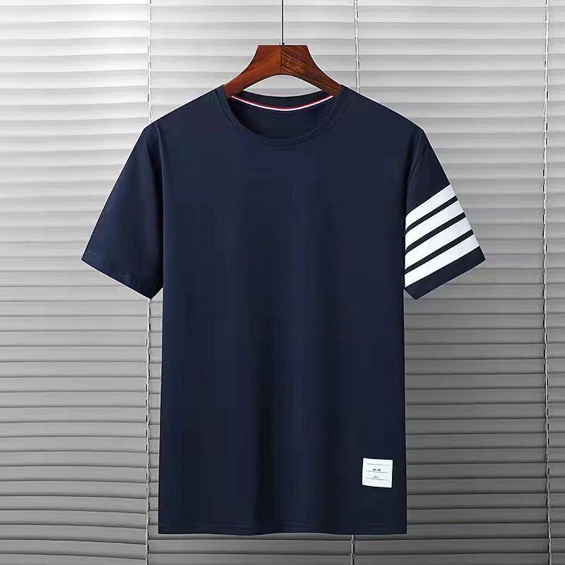 Men's 2022 Summer Four-Bar Short-Sleeve Printed T-Shirt, Loose Fit, Trendy Round Neck Tops