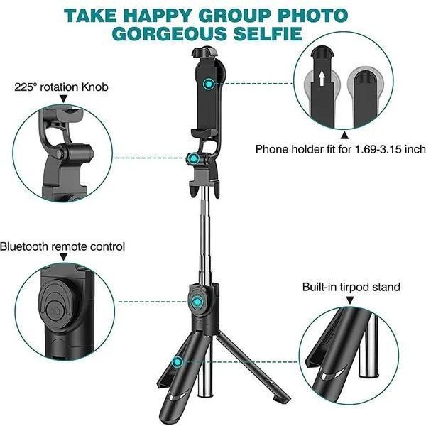 Ausziehbarer Handheld-Selfie-Stick, Bluetooth-Fernbedienung, integrierte Drei-in-Eins-Selbstauslöser-Stativ-Handyhalterung, Fernbedienung für Selfies