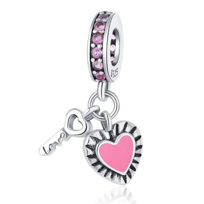 Beads Copper Charms Original Love Heart Key Pendant Beads Fit Bracelet Jewelry Diy Women Fine Gift Accessory