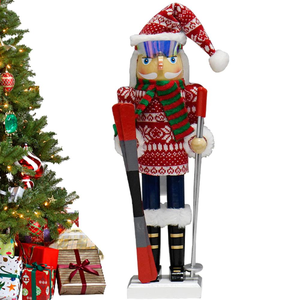 Skiing Nutcracker Christmas Decorations Holiday Wooden Decor Funny Skiing Nutcracker For Bookshelf Fireplace Mantel Table