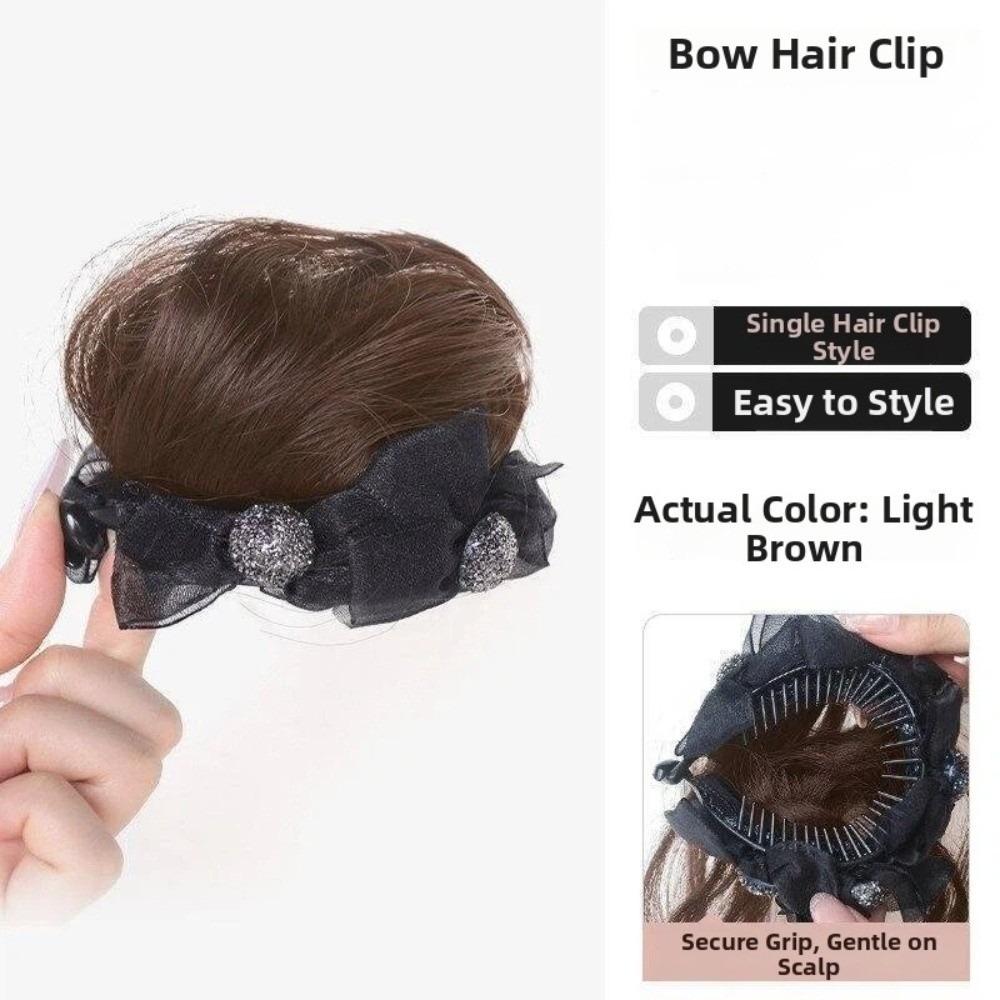 Natural Korean Fluffy Bun Claw Clip Flower Bun Head Wig Temperament Long Curly Hair Wig for Women Style 2 Light Brown