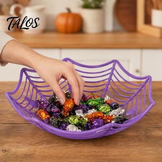 Spider Web Party Decoration Halloween Basket, Plastic Cobweb Design Fruit Serving Bowl, Treat for or Trick Candy Holder Dinner Table, Supplies Festive