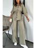 2025 Women's Autumn Casual Set: Solid Color Drawstring Top & Wide-Leg Pants